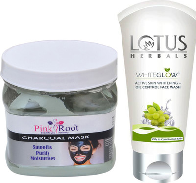 

Pink Root CHARCOAL MASK 500G WITH LOTUS OIL CONTROL FACEWASH(Set of 2)