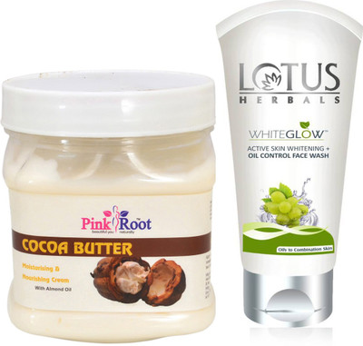 

Pink Root COCOA BUTTER CREAM 500G WITH LOTUS OIL CONTROL FACEWASH(Set of 2)