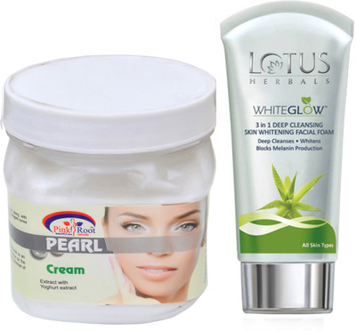 Pink Root PEARL CREAM 500G WITH LOTUS SKIN WHITENING FACEWASH(Set of 2)