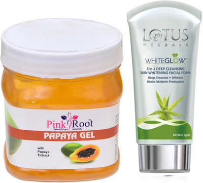 

Pink Root PAPAYA GEL 500G WITH LOTUS SKIN WHITENING FACEWASH(Set of 2)