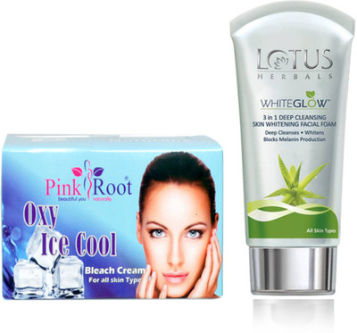 

Pink Root OXY ICE COOL BLEACH 250G WITH LOTUS SKIN WHITENING FACEWASH(Set of 2)