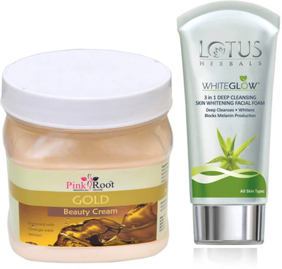

Pink Root GOLD CREAM 500G WITH LOTUS SKIN WHITENING FACEWASH(Set of 2)