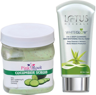 

Pink Root CUCUMBER SCRUB 500G WITH LOTUS SKIN WHITENING FACEWASH(Set of 2)