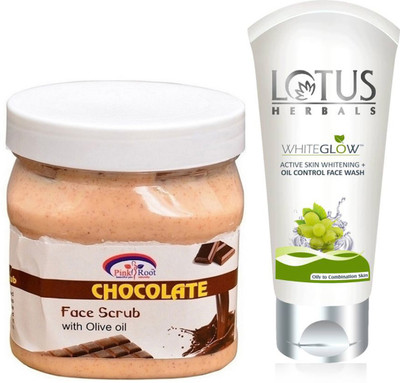Pink Root CHOCOLATE SCRUB 500G WITH LOTUS OIL CONTROL FACEWASH(Set of 2)