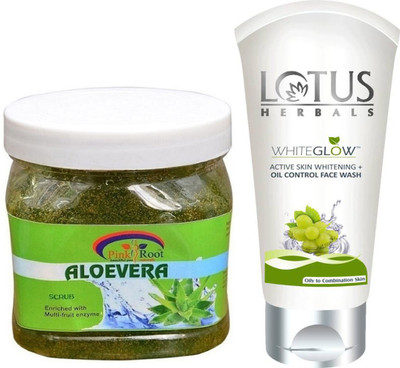 

Pink Root ALOEVERA GEL SCRUB 500G WITH LOTUS OIL CONTROL FACEWASH(Set of 2)
