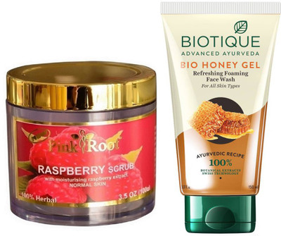 

Pink Root RASPBERRY SCRUB 100G WITH BIOTIQUE HONEY FACEWASH(Set of 2)