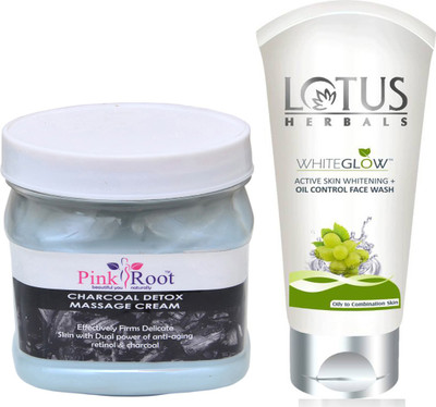 

Pink Root CHARCOAL CREAM 500G WITH LOTUS OIL CONTROL FACEWASH(Set of 2)