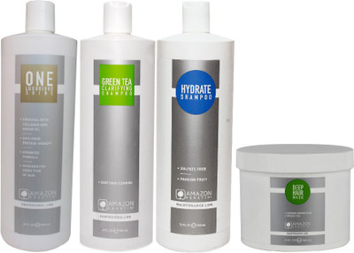 

AMAZON KERATIN One Anti-frizz Keratin Treatment, Green Tea Clarifying Shampoo, Deep Hair Mask And Hydrate Shampoo(Set of 4)