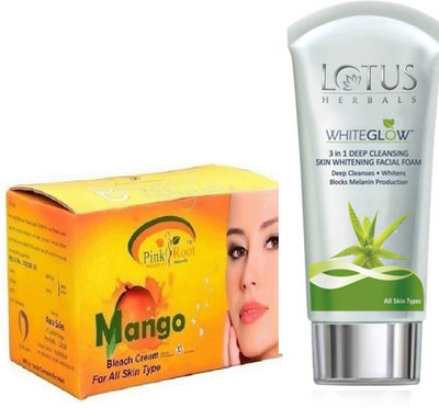 

Pink Root MANGO BLEACH 250G WITH LOTUS SKIN WHITENING FACEWASH(Set of 2)