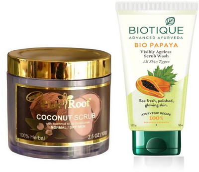 

Pink Root COCONUT SCRUB 100G WITH PAPAYA FACEWASH(Set of 2)