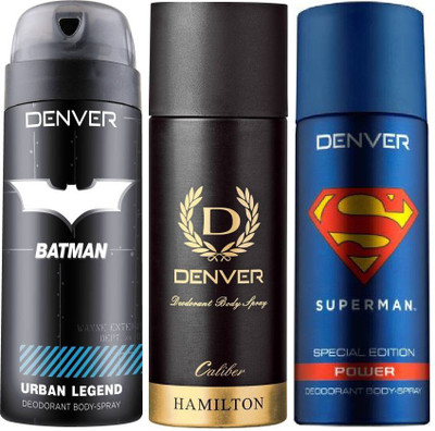 

Denver Batman Urban Legend Deo 150 Ml + Deo Caliber 165 Ml + Superman Power Deo 150 Ml Deodorant Spray - For Men(465 ml, Pack of 3)