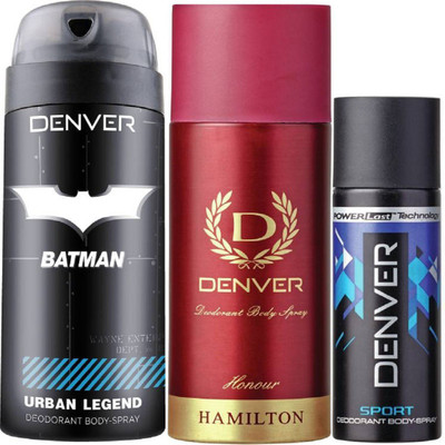 

Denver Batman Urban Legend Deo 150 Ml + Deo Honour 165ML + Deo Blue Sports Nano 50ML Deodorant Spray - For Men(365 ml, Pack of 3)