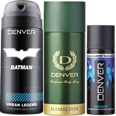

Denver Batman Urban Legend Deo 150 Ml + Deo Hamiton 165ML + Deo Blue Sports Nano 50ML Deodorant Spray - For Men(365 ml, Pack of 3)