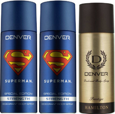 

Denver Superman Strength Deo 150Ml(Pack of 2) + Deo Prestige 165Ml Deodorant Spray - For Men(465 ml, Pack of 3)