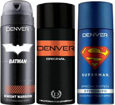 

Denver Batman Knight Warrior Deo 150 Ml + Deo Original 150 Ml + Superman Strength Deo 150 Ml Deodorant Spray - For Men(450 ml, Pack of 3)