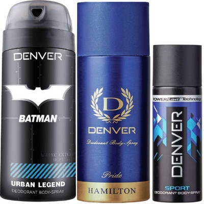 

Denver Batman Urban Legend Deo 150 Ml + Deo Pride 165ML + Deo Blue Sports Nano 50ML Deodorant Spray - For Men(365 ml, Pack of 3)