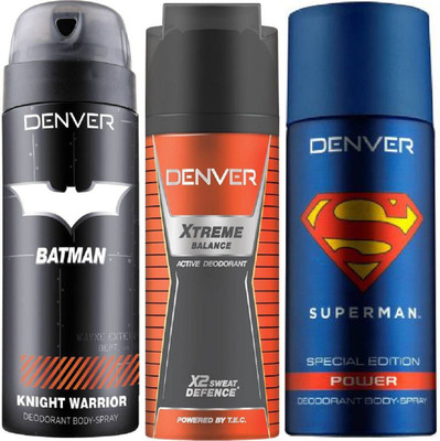 

Denver Batman Knight Warrior Deo 150 Ml + Deo Extreme Balance 150ML + Superman Power Deo 150 Ml Deodorant Spray - For Men(450 ml, Pack of 3)