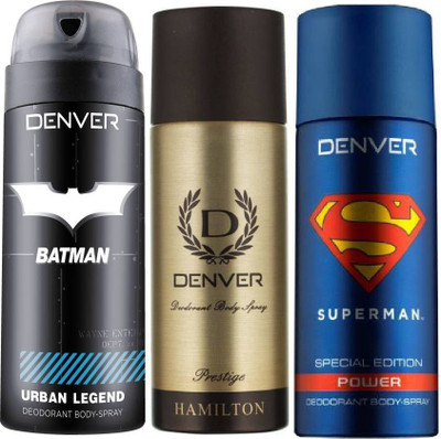 

Denver Batman Urban Legend Deo 150 Ml + Deo Prestige 165 Ml + Superman Power Deo 150 Ml Deodorant Spray - For Men(465 ml, Pack of 3)