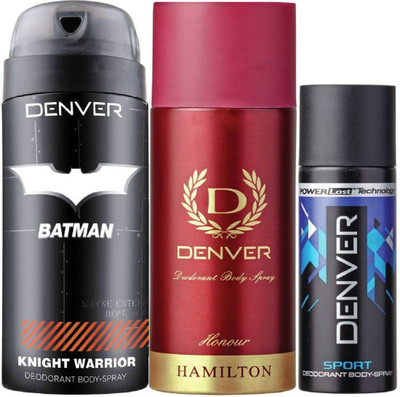 

Denver Batman Knight Warrior Deo 150 Ml + Deo Honour 165ML + Deo Blue Sports Nano 50Ml Deodorant Spray - For Men(365 ml, Pack of 3)