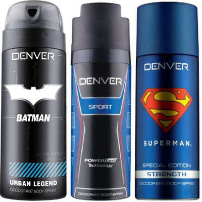 

Denver Batman Urban Legend Deo 150 Ml + Deo Blue Sports 150 Ml + Superman Strength Deo 150 Ml Deodorant Spray - For Men(450 ml, Pack of 3)