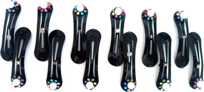 

Fashionable 6 PAIR OF BLACK WITH MULTI COLOR STONE Tic Tac Clip(Multicolor)