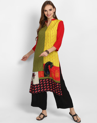 Anmi Animal Print Women Straight Kurta(Multicolor)
