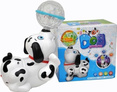 Twiddle Dancing dog with 3d light music 360 rotation (White)(White)