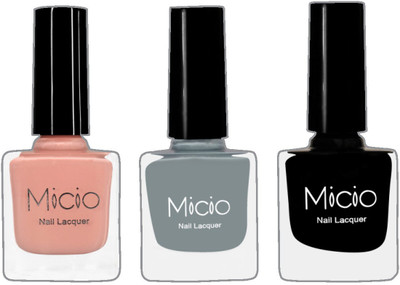 

Micio Luxurious Collection of Glossy Nail Lacquer (Nude Elegance, Ash Grey, Sinful Black)(Pack of 3)