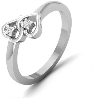 Vivaana Simply Dual Heart Alloy Cubic Zirconia, Crystal Platinum Plated Ring