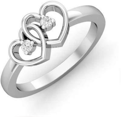 Vivaana Dual Heart Alloy Cubic Zirconia, Crystal Platinum Plated Ring