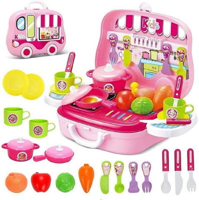 

Fun Villa Kitchen Food Playset, (Set of 26 Pcs) Little Chef Set, Kitchen Cooking Pretend Set for Kids, Role Play Kitchen Set Toys for Kids with Wheel Carry Case