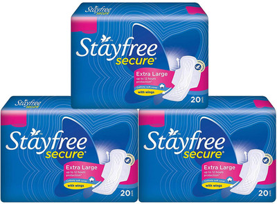 

Stayfree Secure Cottony Sanitary Napkins 20+20+20 pad Sanitary Pad(Pack of 3)