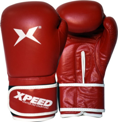 XpeeD Contest New Pure Durable Leather Fight Training Pair Boxing Gloves(Red)