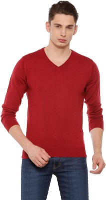 Allen Solly Self Design V Neck Casual Men Red Sweater