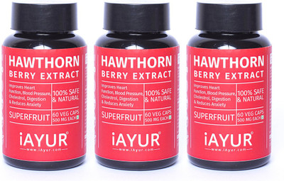 

iAYUR Hawthorn Berry Extract (Pack of 3) 100% Potent, Pure & Safe 500 Mg(180 No)