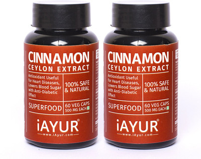 

iAYUR Ceylon Cinnamon Extract (Pack of 2) 100% Potent, Pure & Safe 500 Mg(120 No)