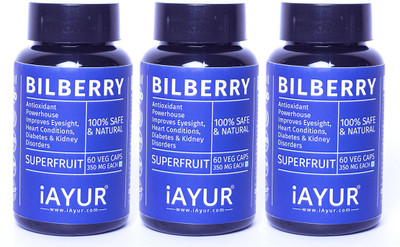 

iAYUR Bilberry Extract (Pack of 3) 100% Potent, Pure & Safe 350 Mg(180 No)