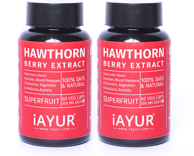 

iAYUR Hawthorn Berry Extract (Pack of 2) 100% Potent, Pure & Safe 500 Mg(120 No)