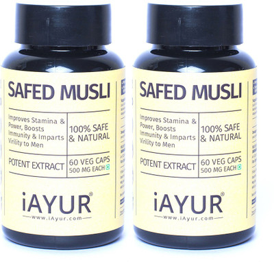 

iAYUR Safed Musli Extract (Pack of 2) 100% Potent, Pure & Safe 500 Mg Extract(120 No)