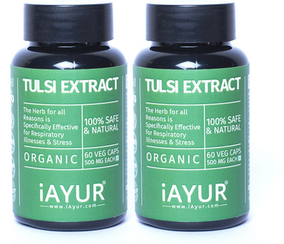 

iAYUR Organic Tulsi Extract (Pack of 2) 100% Potent, Pure & Safe - 500 Mg Extract(120 No)