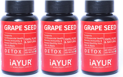 

iAYUR Grapeseed Extract (Pack of 3) 100% Potent, Pure & Safe 500 Mg(180 No)