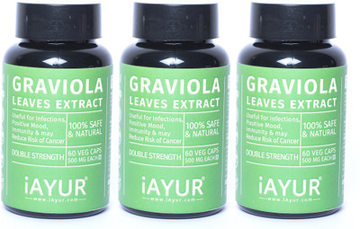 

iAYUR Graviola (Soursop) Extract (Pack of 3) 100% Potent, Pure & Safe 500 Mg(180 No)