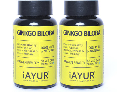 

iAYUR Ginkgo Biloba Extract (Pack of 2) 100% Potent, Pure & Safe 500 Mg(120 No)