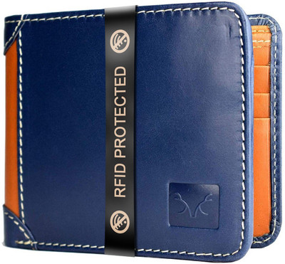 

AL FASCINO Men Blue Genuine Leather Wallet(6 Card Slots), Blue-tan