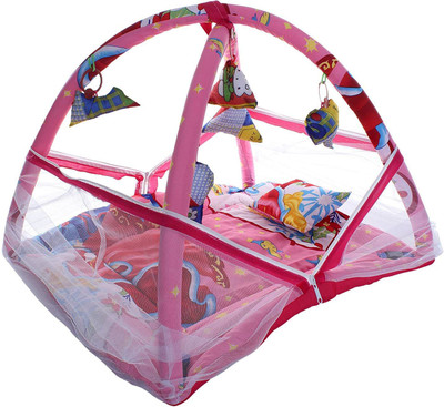 

Aayat Kids New Arrival Soft Baby Kick and Play Gym with Mosquito Net and Baby Bedding Set X6 Durable Qualitied Crib(Fabric, Multicolor)