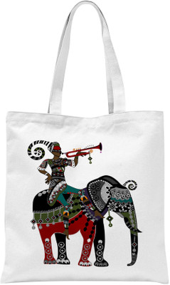 

Rawbags Rawbags'African Elephant Riding With Music'-White tote bag (Nursery/Play School) Multipurpose Bag(White, 5 L)