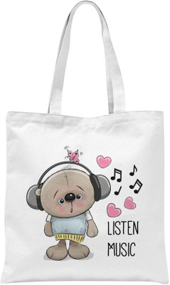

Rawbags Rawbags'Teddy Listen Music'-White tote bag Multipurpose Bag(White, 5 L)