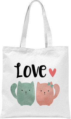 

Rawbags Rawbags'Cat Love'-White tote bag (Nursery/Play School) Multipurpose Bag(White, 5 L)