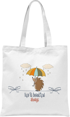 

Rawbags Rawbags'Life is Beautifull'-White tote bag Multipurpose Bag(White, 5 L)