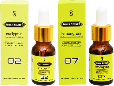 

SHEER SECRET 2 AROMATHERAPY EUCLYPTUS ESSENTIAL OIL 15ML AND LEMONGRASS ESSENTIAL OIL 15ML(30 ml)